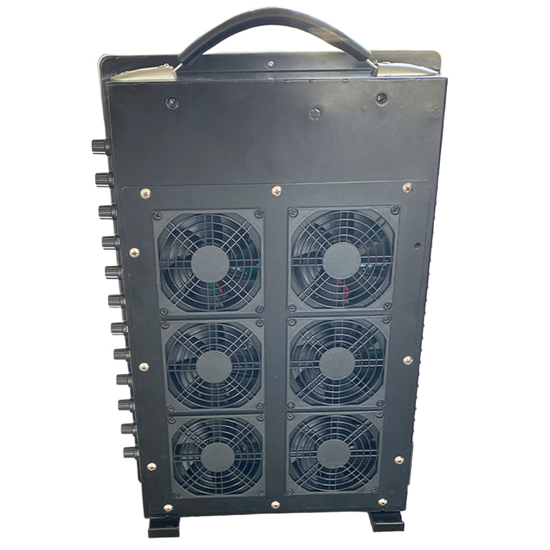 Black phone blocker with fans on a white background