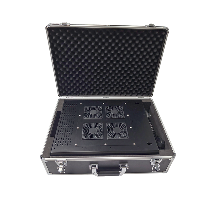 Black mobile phone jammer with fans on a white background