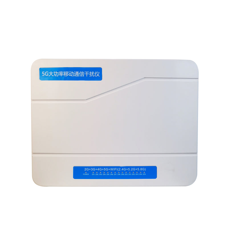 cell phone signal blocker with blue labels on a white background