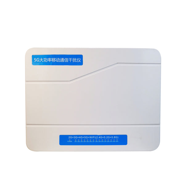 cell phone signal blocker with blue labels on a white background